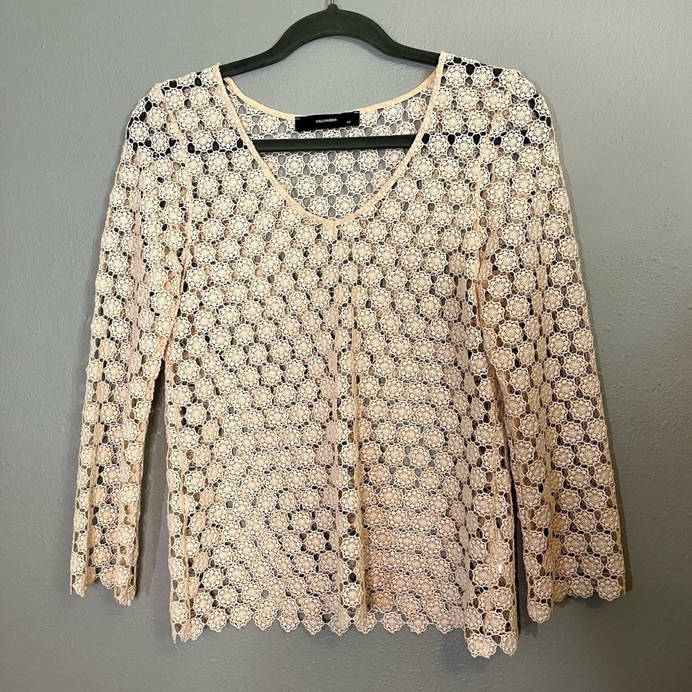 HALLHUBER Women's Light Pink Crochet Top Size XS